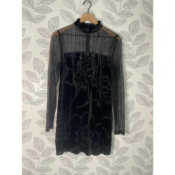 free people black lace dress long sleeve Free People Tabby Lace Mini Dress